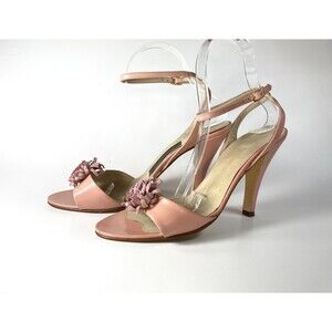 Vintage Tempos Pink Leather Stilettos Heels Size 8M Made In Italy Ankle Strap